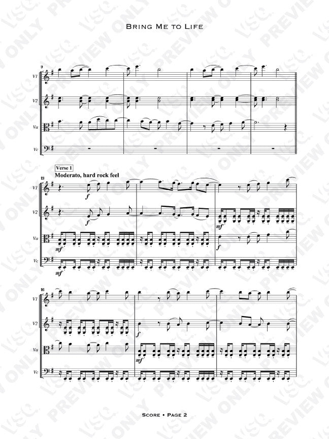 Evanescence's "Bring Me to Life" as Arranged for VSQ (Sheet Music)