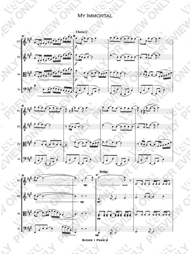 my immortal sheet music from vitamin string quartet