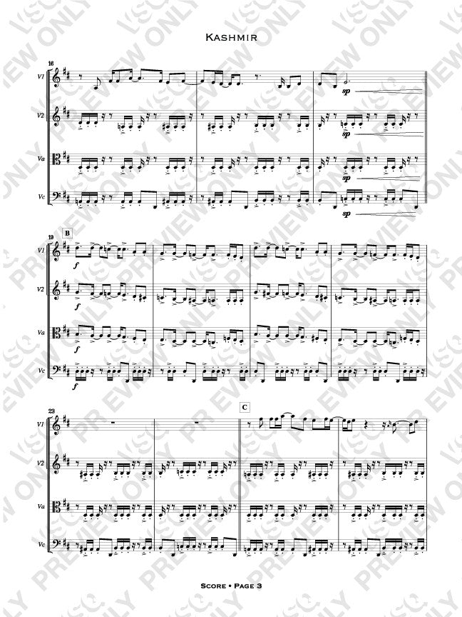 Led Zeppelin's "Kashmir" as Arranged for VSQ (Sheet Music)