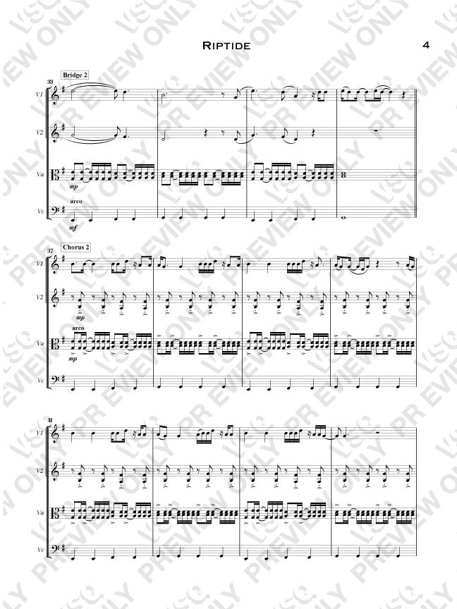 Vance Joy's "Riptide" as Arranged for VSQ (Sheet Music)