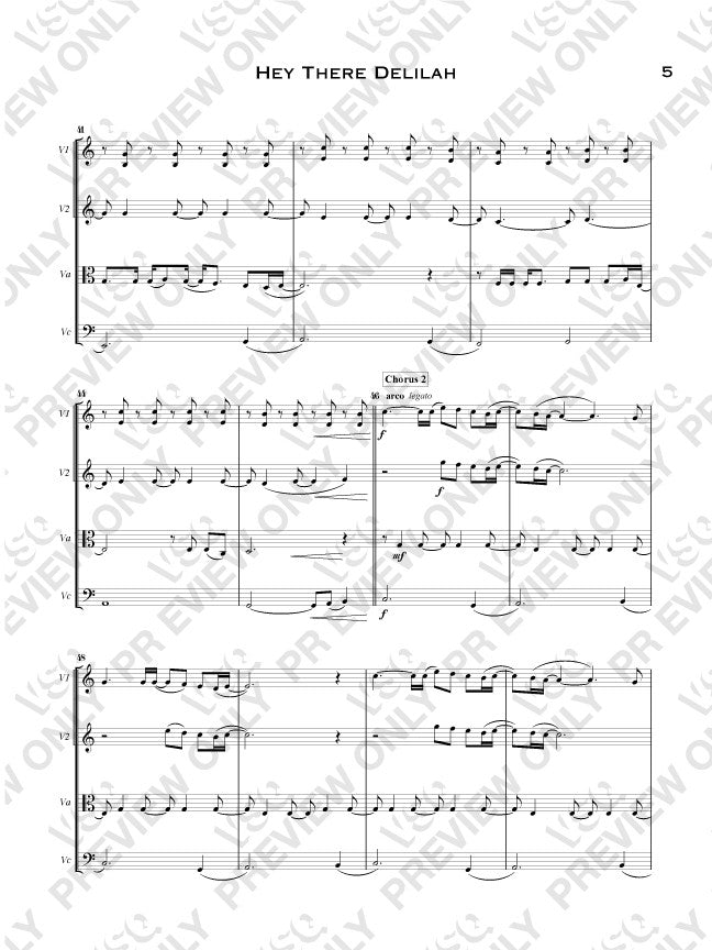 Plain White T's "Hey There Delilah" as Arranged for VSQ (Sheet Music)