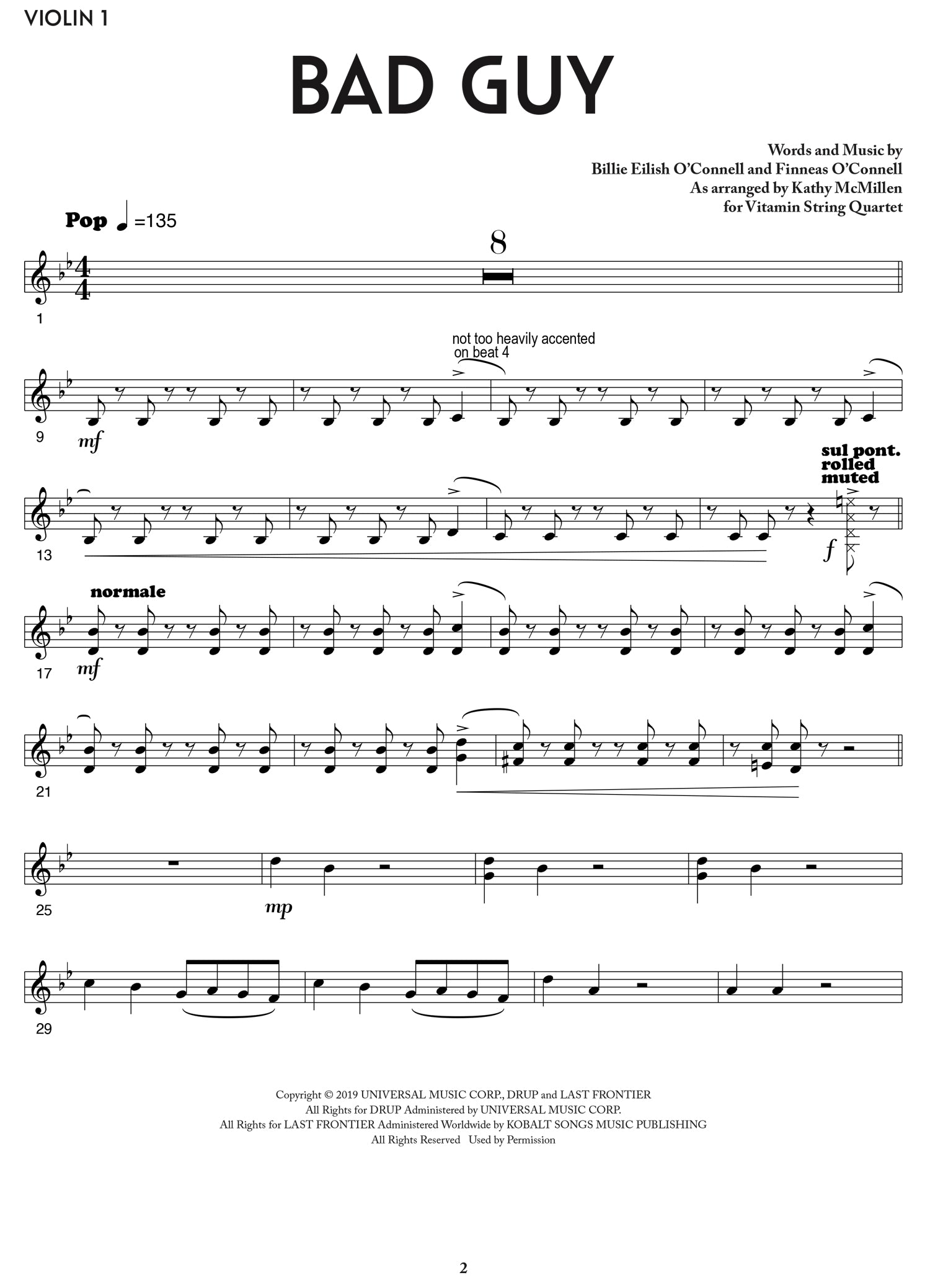 bad guy sheet music from vitamin string quartet - bridgerton cover