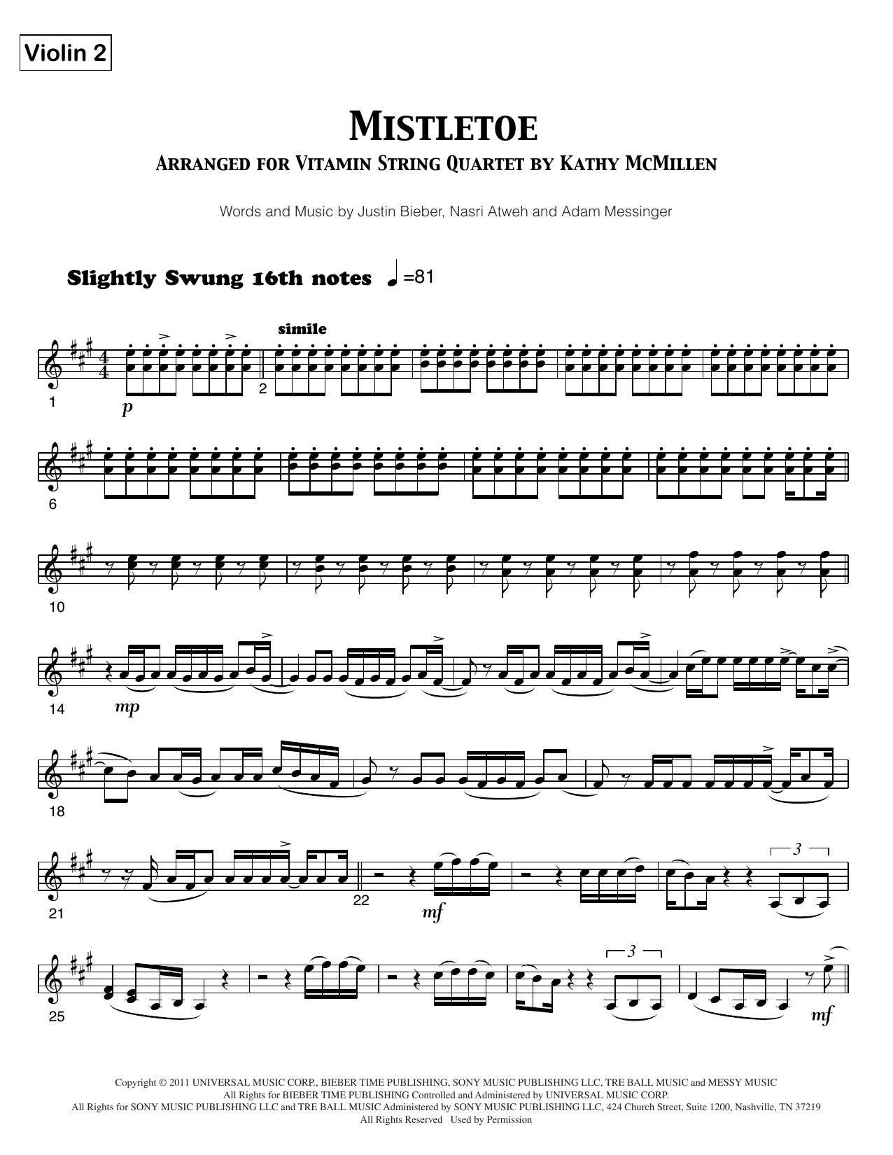Mistletoe sheet music by Vitamin String Quartet