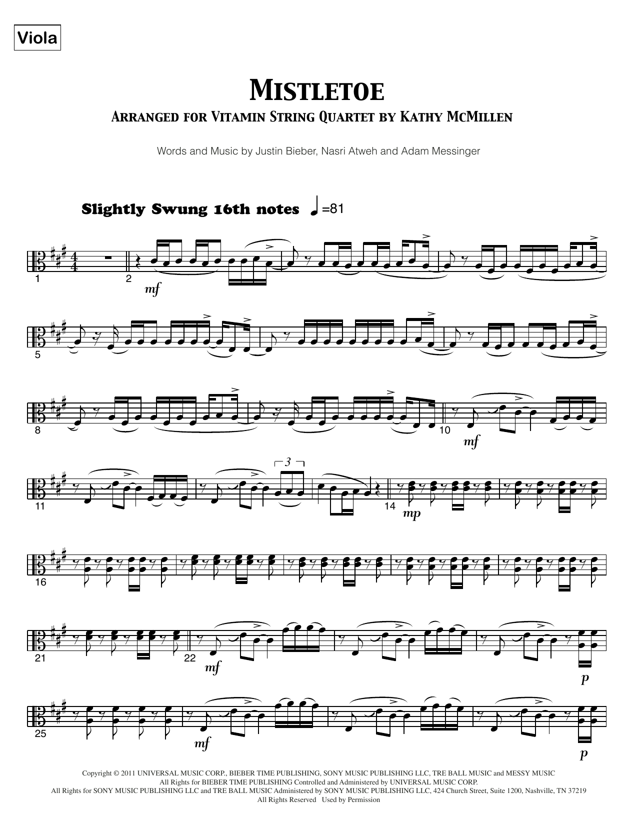 Mistletoe sheet music by Vitamin String Quartet