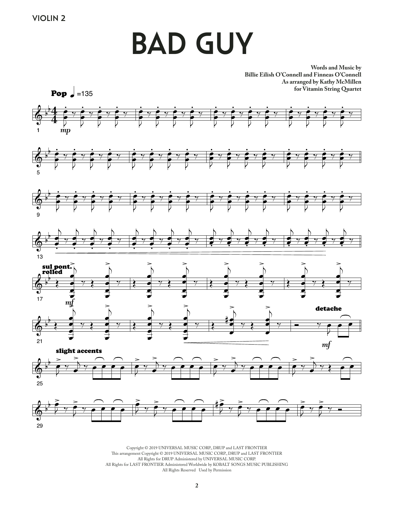 bad guy sheet music from vitamin string quartet - bridgerton cover