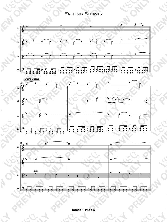 Glen Hansard and Marketa Irglova's "Falling Slowly" as Arranged for VSQ (Sheet Music)