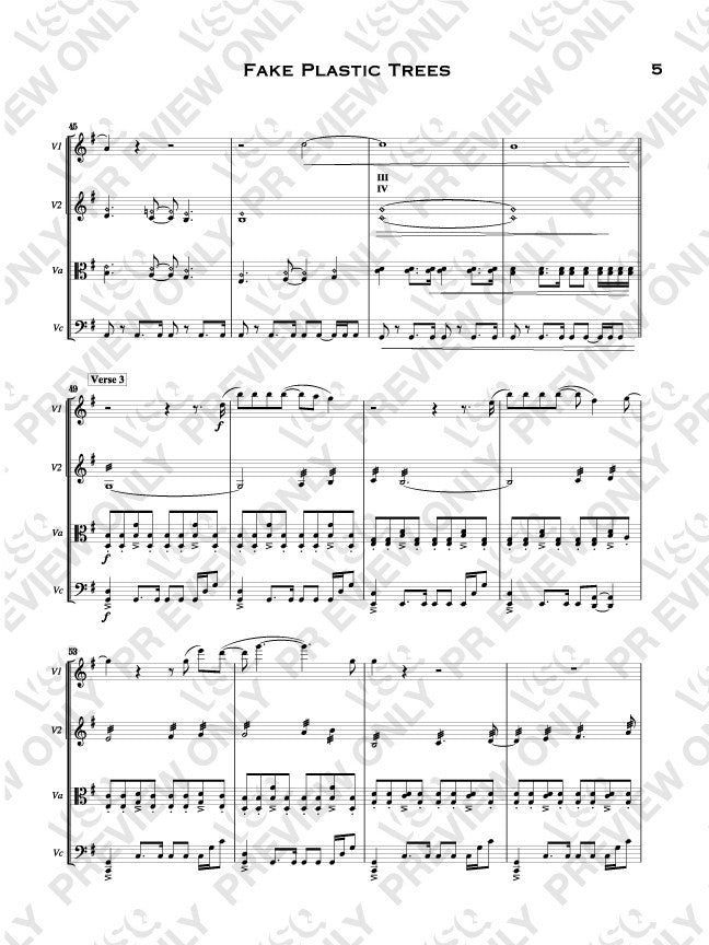fake plastic trees sheet music - shop string quartet sheet music