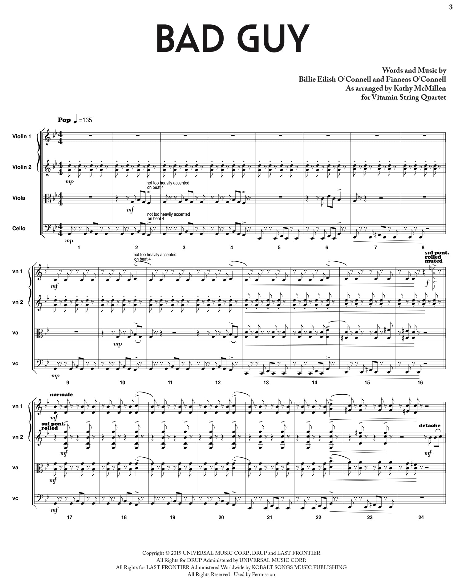 bad guy sheet music from vitamin string quartet - bridgerton cover