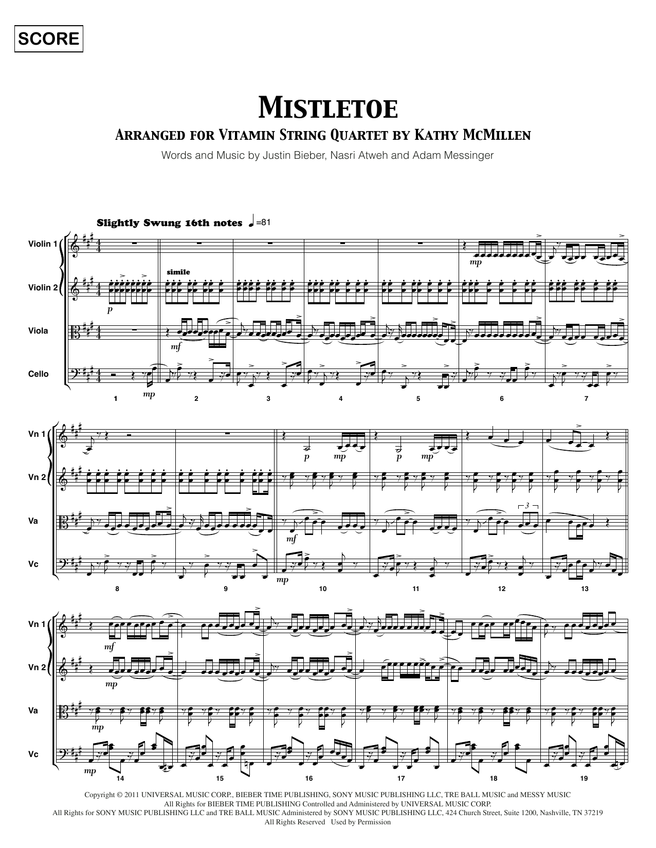 Mistletoe sheet music by Vitamin String Quartet