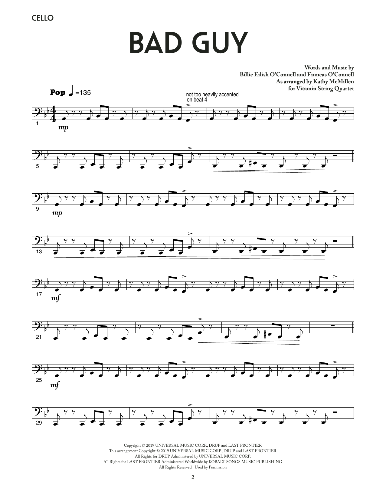 bad guy sheet music from vitamin string quartet - bridgerton cover